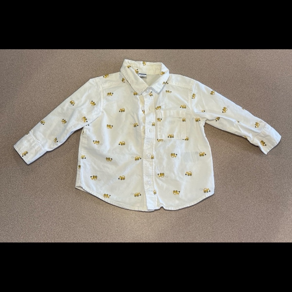 Old Navy excavator long sleeve white button-down shirt for size 12 to 18 months